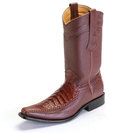 Los Altos Cognac Caiman Crocodile Patch Work Men's Casual Sneakers