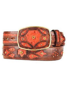 Cognac Burnished Original Ostrich Full Quill Skin Fashion Western Belt
