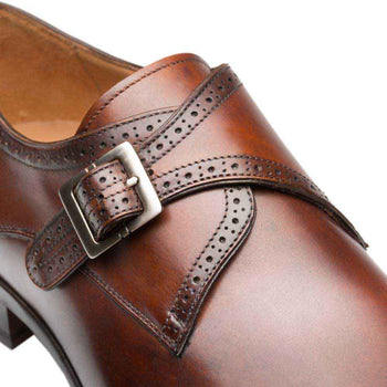 Forest Cognac Calfskin Leather Men’s Modern Wing Tip Monk Strap By Mezlan Made In Spain Brand - Image 3