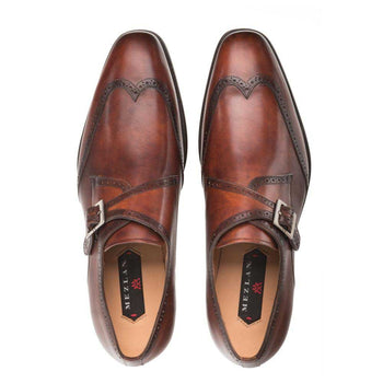 Forest Cognac Calfskin Leather Men’s Modern Wing Tip Monk Strap By Mezlan Made In Spain Brand - Image 4