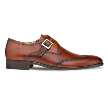 Forest Cognac Calfskin Leather Men’s Modern Wing Tip Monk Strap By Mezlan Made In Spain Brand - Image 2