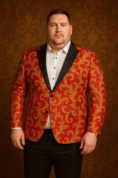 Men's Red and Gold Baroque Tuxedo Jacket with Black Satin Shawl Lapel - Image 5