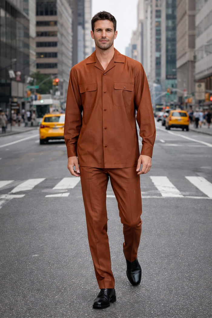 Mens Luxury Copper Wool Two-Piece Leisure Walking Suit - Image 4