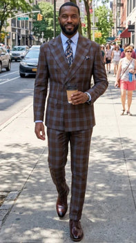 Statement Men's 2 Piece 100% Wool Double Breasted Plaid Suit - Modern Fit