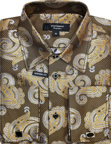 Mens Paisley Shirts - Club Fashion Dress Shirt Spread Collar in  Color Copper
