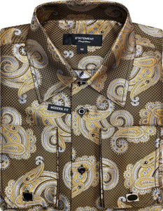 Mens Paisley Shirts - Club Fashion Dress Shirt Spread Collar in  Color Copper
