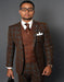 Mens Italian Wool Suit Color Copper - Men's Modern Fit Wool Suit with Doulbe Breasted Copper Plaid Vest