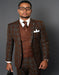 Mens Italian Wool Suit Color Copper - Men's Modern Fit Wool Suit with Doulbe Breasted Copper Plaid Vest