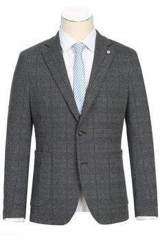 Saco vaquero - Western Sport Coat - Western Blazer- Mens Slim Fit Half Canvas Patch Pocket Summer Cotton Blazer In Charcoal Grey Windowpane Plaid