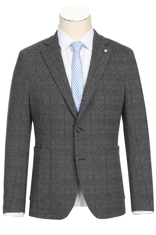 Saco vaquero - Western Sport Coat - Western Blazer- Mens Slim Fit Half Canvas Patch Pocket Summer Cotton Blazer In Charcoal Grey Windowpane Plaid