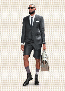 Cotton Fabric Charcoal Gray Suit - Mens Suits With Shorts - Summer Suit