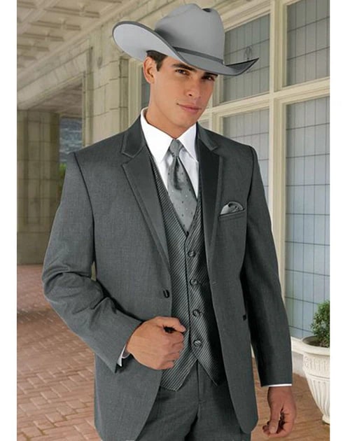 2 Button Trim Cowboy Tuxedo in Grey Cowboy Suit - Country Wedding Suits - Image 5
