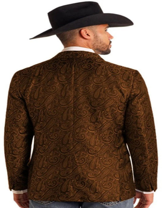 Mens Western Blazer Paisley Pattern Cowboy Tuxedo Brown Jacket