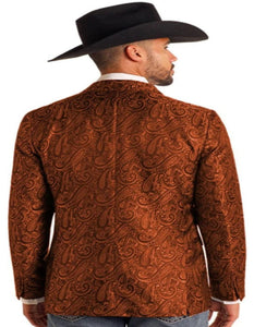 Mens Western Blazer - Paisley Pattern Cowboy Tuxedo Jacket in Color Copper