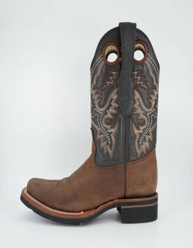 Los Altos Men’s Crazy Brown Wide Square Toe Rubber Sole Boot