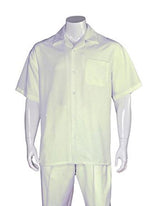 Men's Casual Cream Short Sleeve Plain Two Pieces Casual Two Piece Walking Outfit For Sale Pant Sets Suits with Matching Pleated Pants