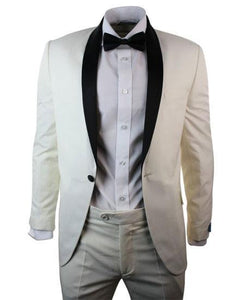 Men's 1 Button Cream ~ Ivory Black Shawl Collar 3 Piece Dinner Suit
