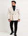 Men’s Cream Jacquard Double-Breasted Tuxedo with Black Trim – Formal Blazer for Weddings & Events Ivory Color