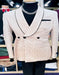 Men’s Cream Jacquard Double-Breasted Tuxedo with Black Trim – Formal Blazer for Weddings & Events Ivory Color