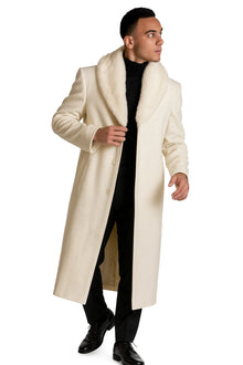 Mens Overcoat With Fur Collar - Cream Topcoat