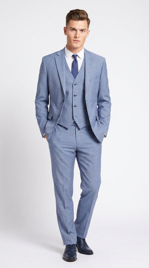 Men's Light Blue 3-Piece Wedding Suit – Dusty Blue Steel Blue 2 Button Vested Formal Groom & Groomsmen Suit