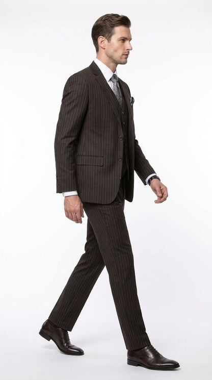 Men’s Jet Black Chalk White Pinstripe 3 Piece Suit, Super 150s Italian Fabric Vested Formal Suit