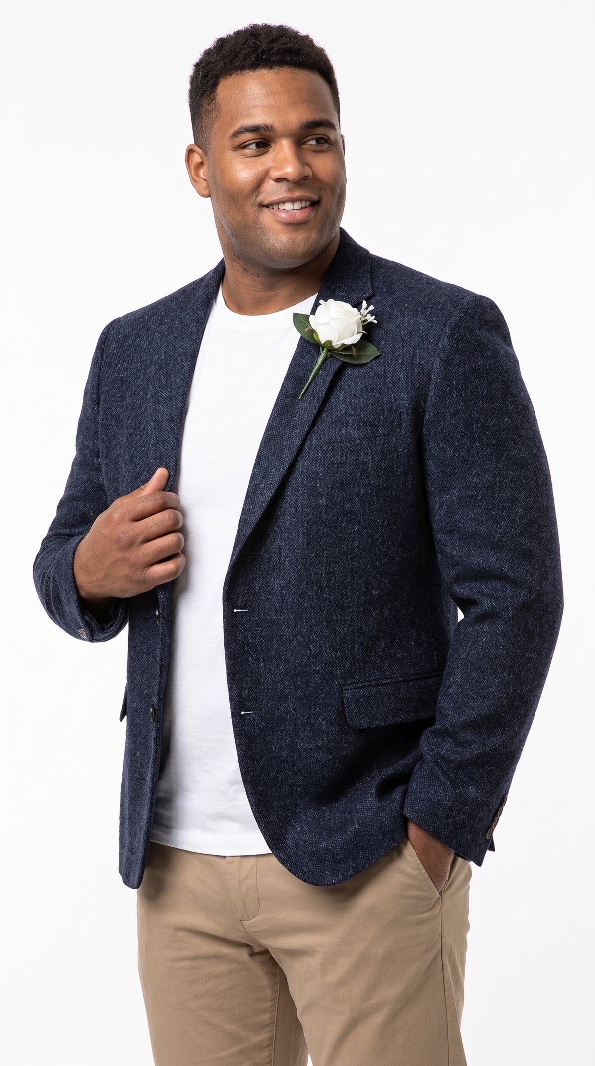 Men’s Navy Herringbone Tweed Blazer – Classic Two Button Sport Coat for Weddings, Business & Smart Casual Wear