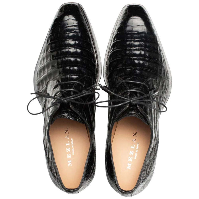 Men's Cratos Genuine Crocodile Black Derby Shoes  By Mezlan Made In Spain Brand