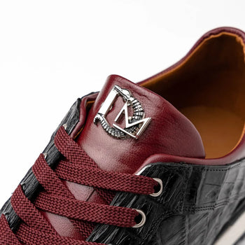 Marco Di Milano Portici Men's Shoes Wine & Black Exotic Lizard / Crocodile Casual Sneakers - Image 4