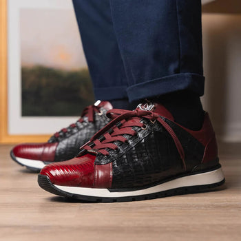 Marco Di Milano Portici Men's Shoes Wine & Black Exotic Lizard / Crocodile Casual Sneakers - Image 3