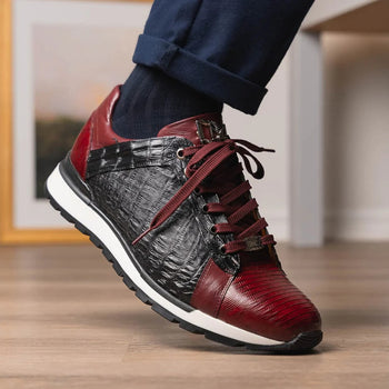 Marco Di Milano Portici Men's Shoes Wine & Black Exotic Lizard / Crocodile Casual Sneakers - Image 6