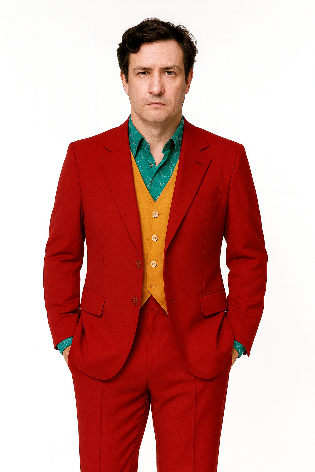 Men's Red Suit With Orange Vest Joker Custom - Image 5