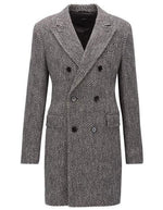 DBCoat Men's Dress Coat Double Breasted Gray Herringbone Tweed Six Buttons Overcoat