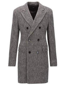 DBCoat Men's Dress Coat Double Breasted Gray Herringbone Tweed Six Buttons Overcoat