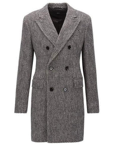 DBCoat Men's Dress Coat Double Breasted Gray Herringbone Tweed Six Buttons Overcoat
