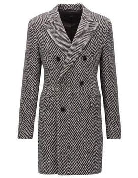 DBCoat Men's Dress Coat Double Breasted Gray Herringbone Tweed Six Buttons Overcoat