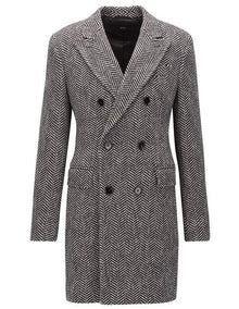 DBCoat Men's Dress Coat Double Breasted Gray Herringbone Tweed Six Buttons Overcoats