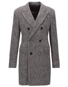 DBCoat Men's Dress Coat Double Breasted Gray Herringbone Tweed Six Buttons Overcoats