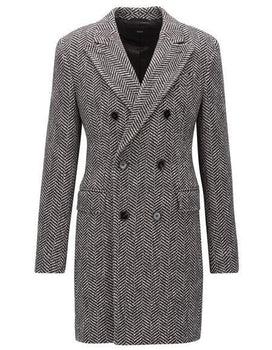 DBCoat Men's Dress Coat Double Breasted Gray Herringbone Tweed Six Buttons Overcoats