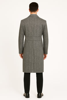 DBCoat Men's Dress Coat Double Breasted Black ~ White Six Button Gray Herringbone Tweed Overcoat Full length - Image 2
