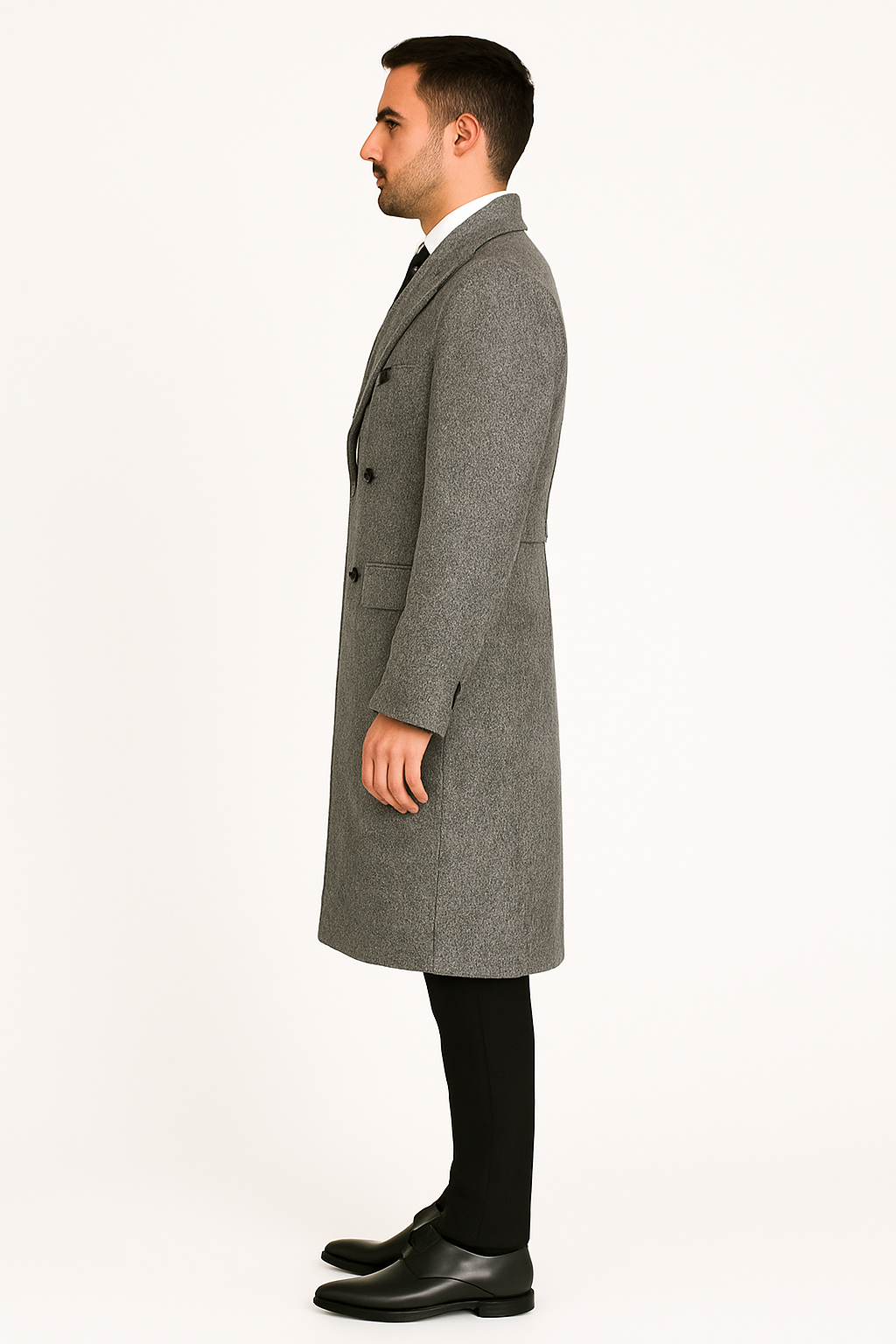 DBCoat Men's Dress Coat Double Breasted Black ~ White Six Button Gray Herringbone Tweed Overcoat Full length - Image 3