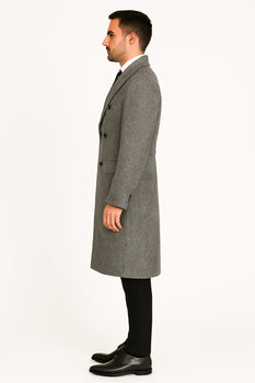 DBCoat Men's Dress Coat Double Breasted Black ~ White Six Button Gray Herringbone Tweed Overcoat Full length - Image 3