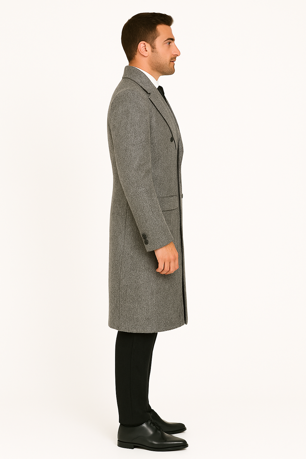 DBCoat Men's Dress Coat Double Breasted Black ~ White Six Button Gray Herringbone Tweed Overcoat Full length - Image 4