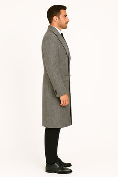 DBCoat Men's Dress Coat Double Breasted Black ~ White Six Button Gray Herringbone Tweed Overcoat Full length - Image 4