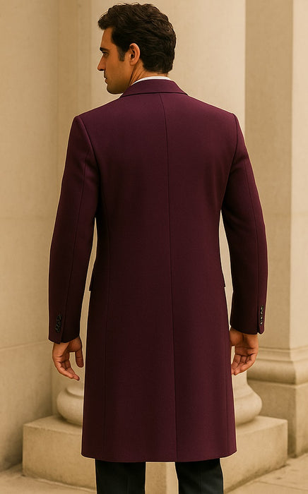 DBCoat Men's Wool Long Designer Men's Wool Men's Peacoat Sale Double Breasted Overcoat Style Full Length Burgundy