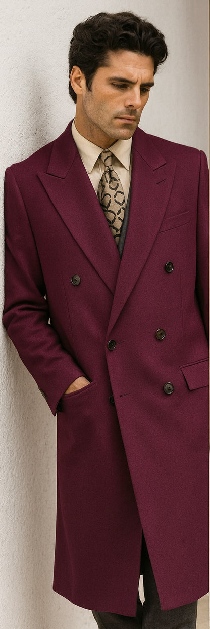 DBCoat Men's Wool Long Designer Men's Wool Men's Peacoat Sale Double Breasted Overcoat Style Full Length Burgundy - Image 8