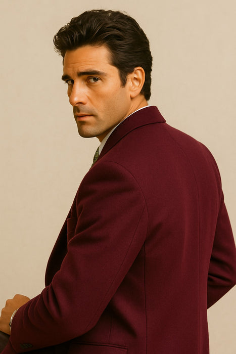 DBCoat Men's Wool Long Designer Men's Wool Men's Peacoat Sale Double Breasted Overcoat Style Full Length Burgundy