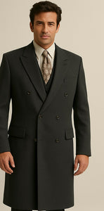 DBCoat Men's Wool Long Designer Men's Wool Men's Peacoat Sale Double Breasted Overcoat Style Full Length Dark Grey