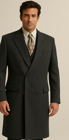 DBCoat Men's Wool Long Designer Men's Wool Men's Peacoat Sale Double Breasted Overcoat Style Full Length Dark Grey