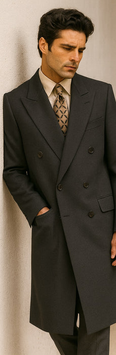 DBCoat Men's Wool Long Designer Men's Wool Men's Peacoat Sale Double Breasted Overcoat Style Full Length Dark Grey